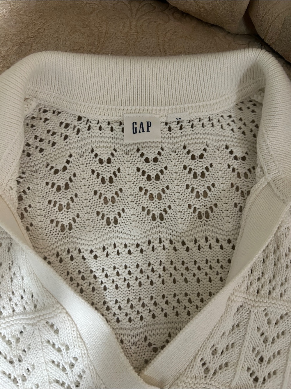 GAP Cream Open-Knit V-Neck Sweater Top